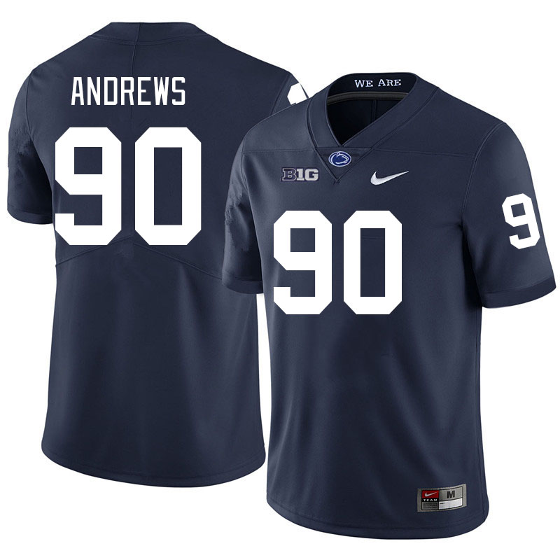 Men #90 Liam Andrews Penn State Nittany Lions College Football Jerseys Stitched-Navy